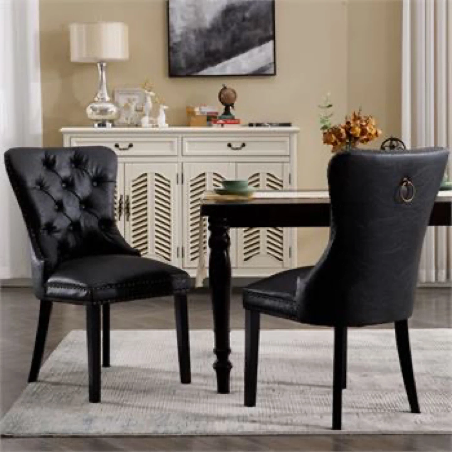 Set of 2 Black Tufted Dining Chairs - photo 2