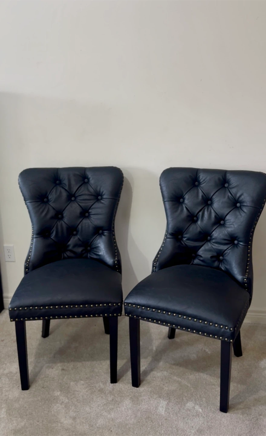 Set of 2 Black Tufted Dining Chairs