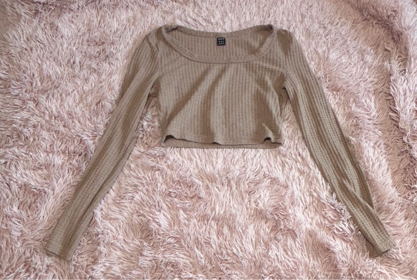 SHEIN Cropped Waffle Knit Long Sleeve Top