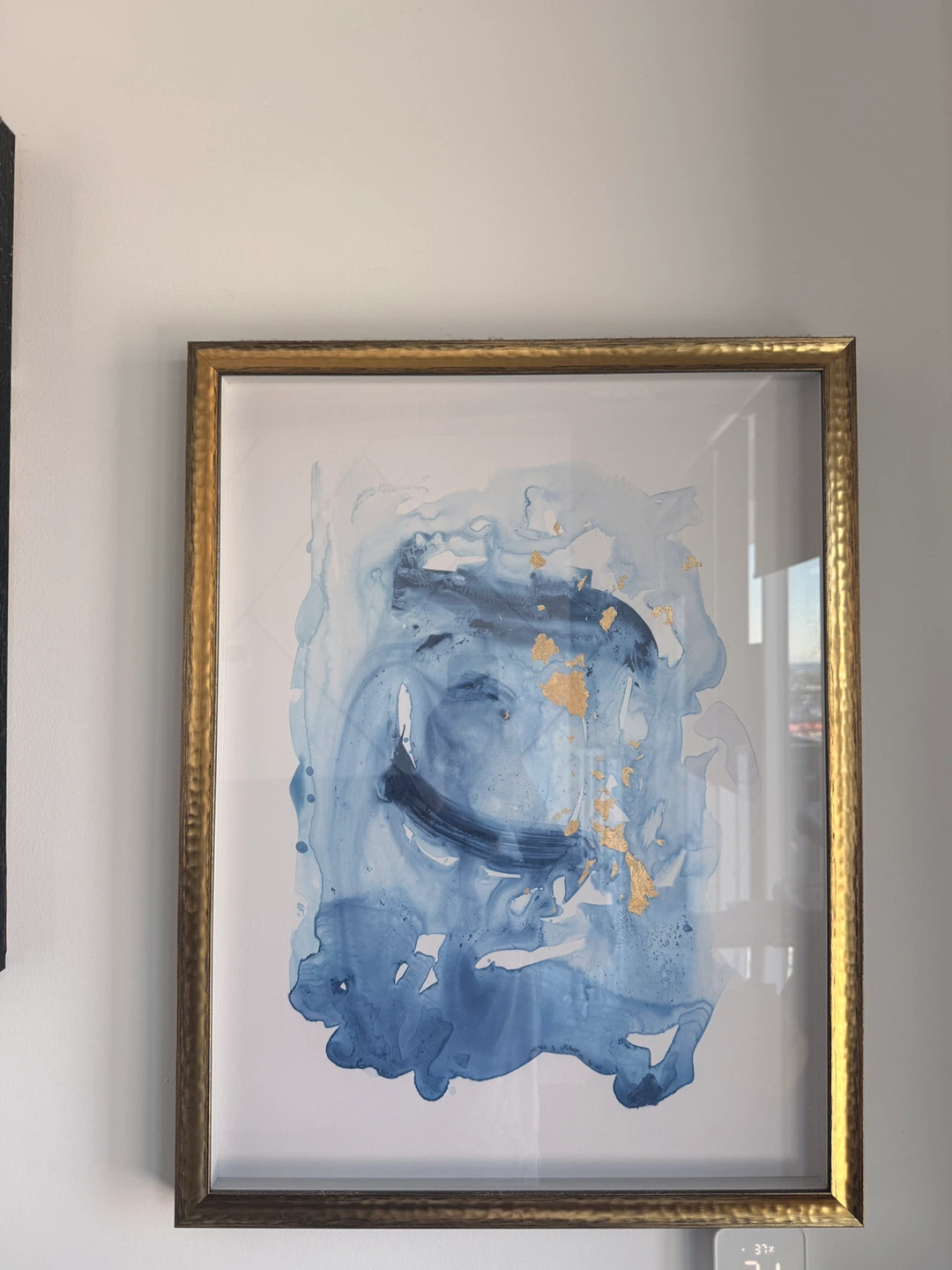 Set of 2 Framed Blue Abstract Art Prints with Gold Accents - photo 3