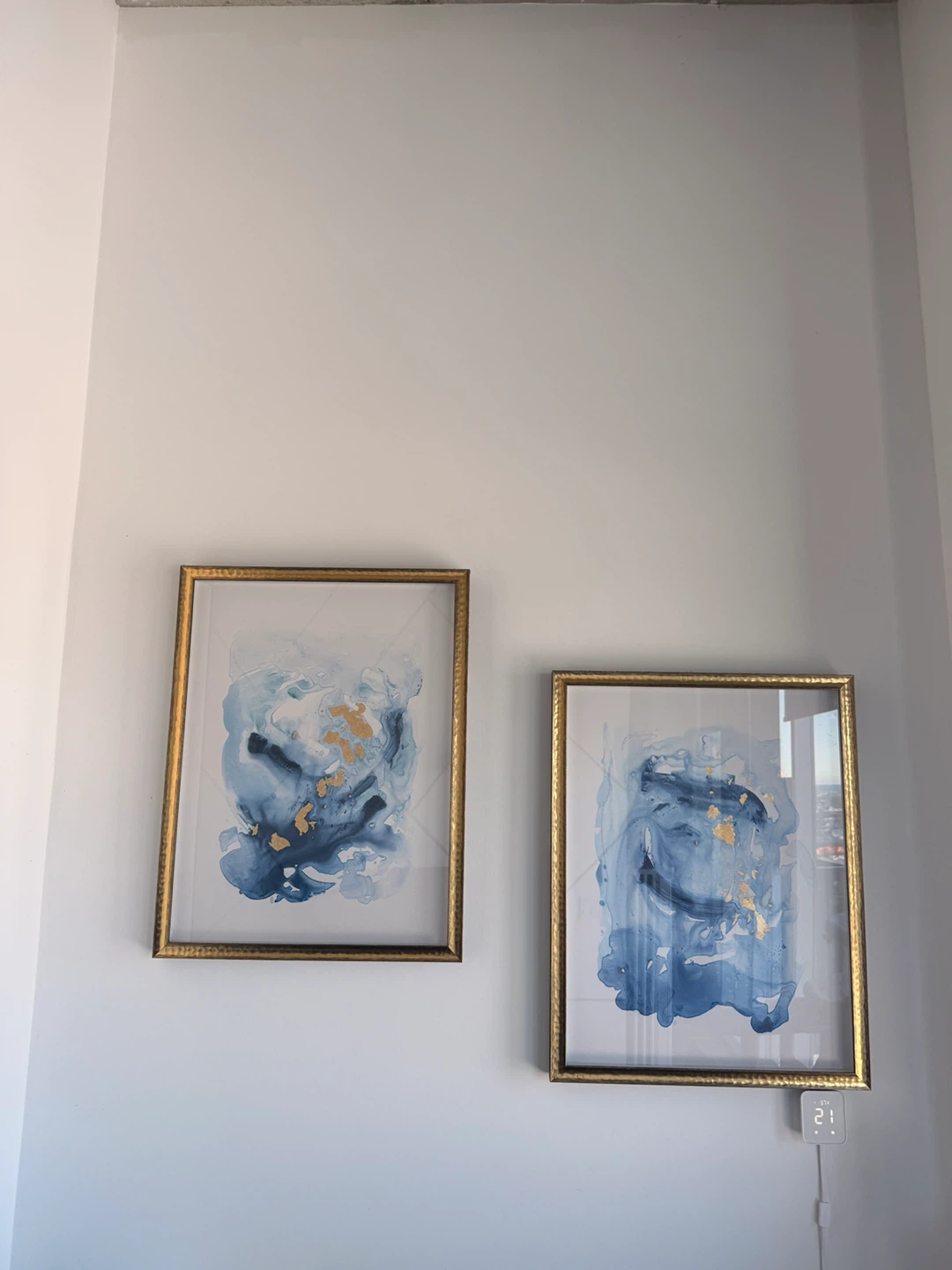 Set of 2 Framed Blue Abstract Art Prints with Gold Accents - photo 4
