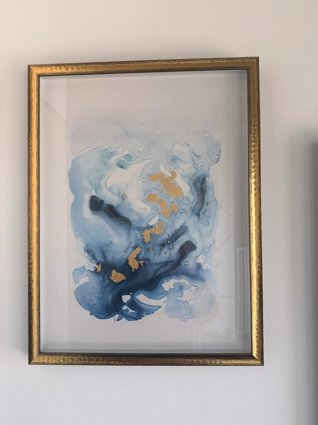 Set of 2 Framed Blue Abstract Art Prints with Gold Accents - photo 2
