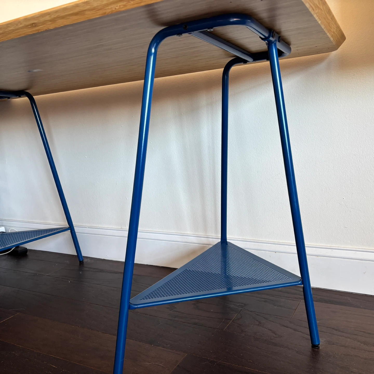 IKEA ANFALLARE Desk with Bamboo Top and Blue Metal Legs - photo 5