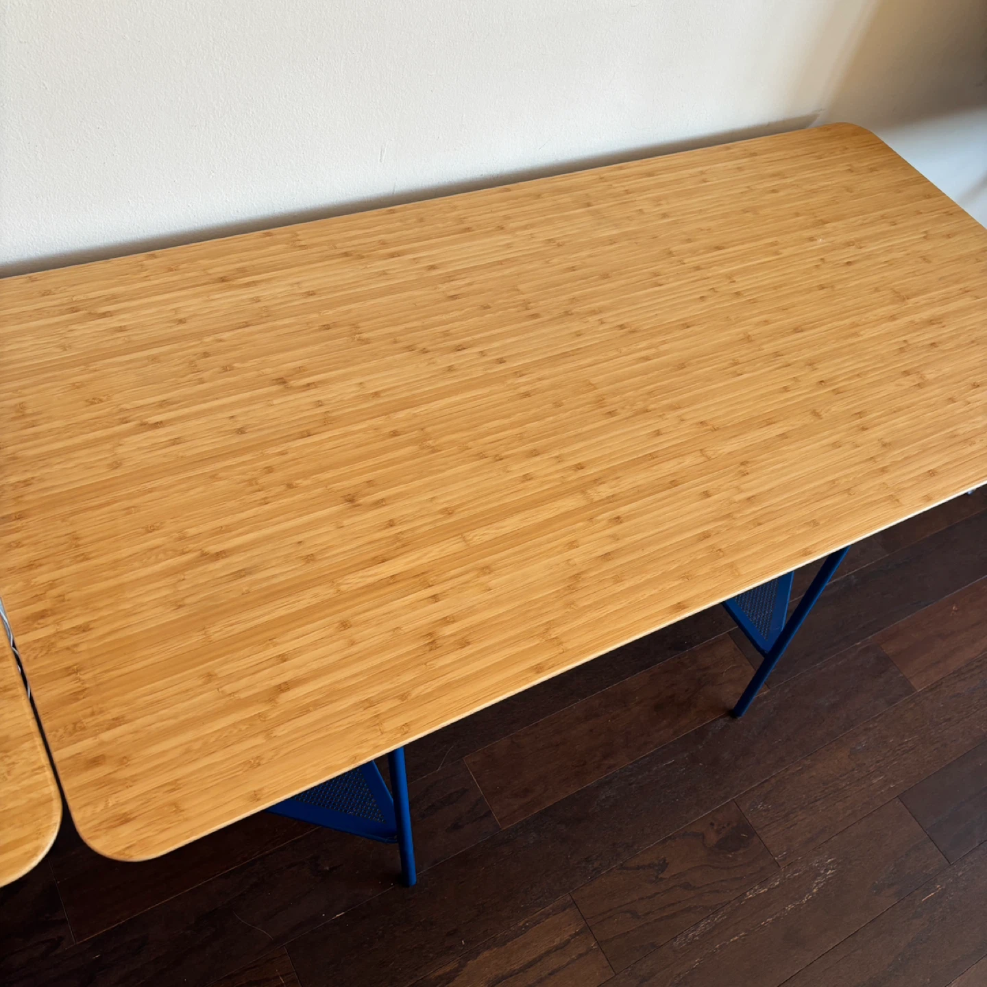 IKEA ANFALLARE Desk with Bamboo Top and Blue Metal Legs - photo 2
