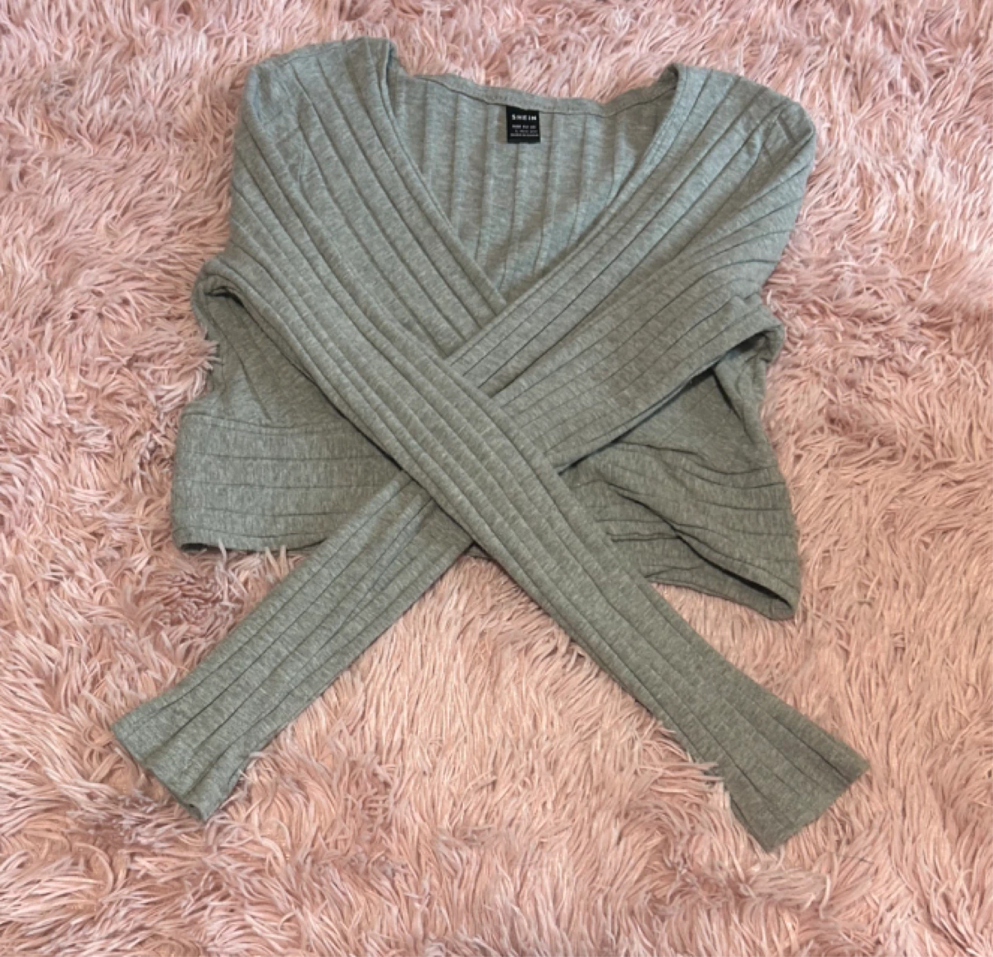 Grey Ribbed Wrap Long Sleeve Top - photo 2