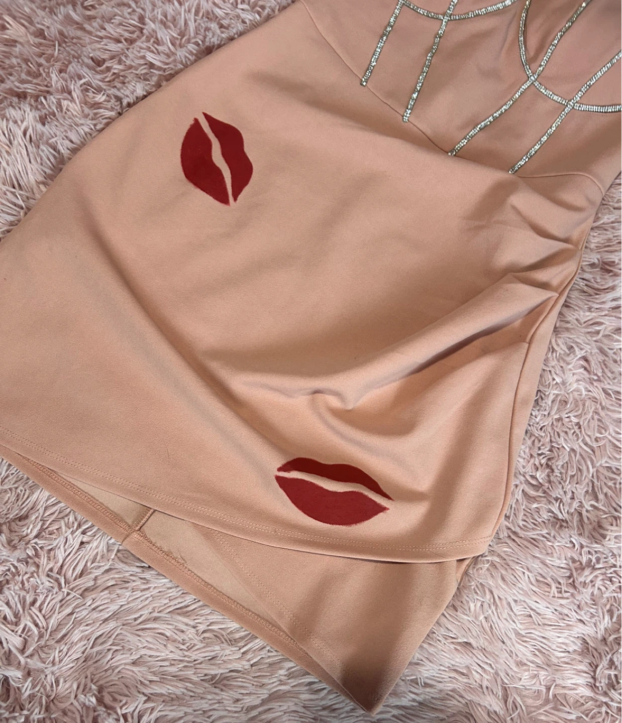 Pink Mini Dress with Rhinestone Detail and Lip Print - photo 3