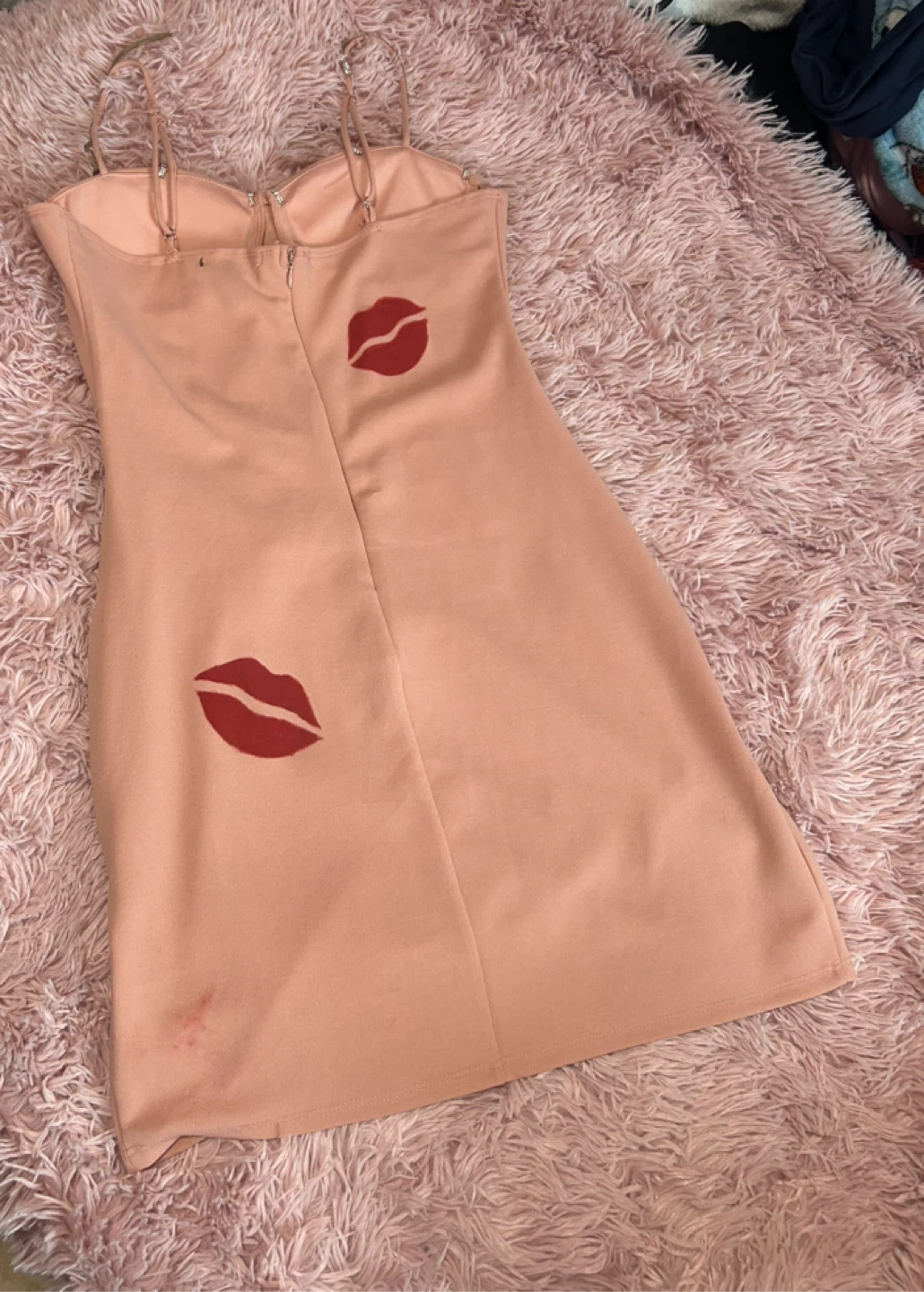Pink Mini Dress with Rhinestone Detail and Lip Print - photo 4