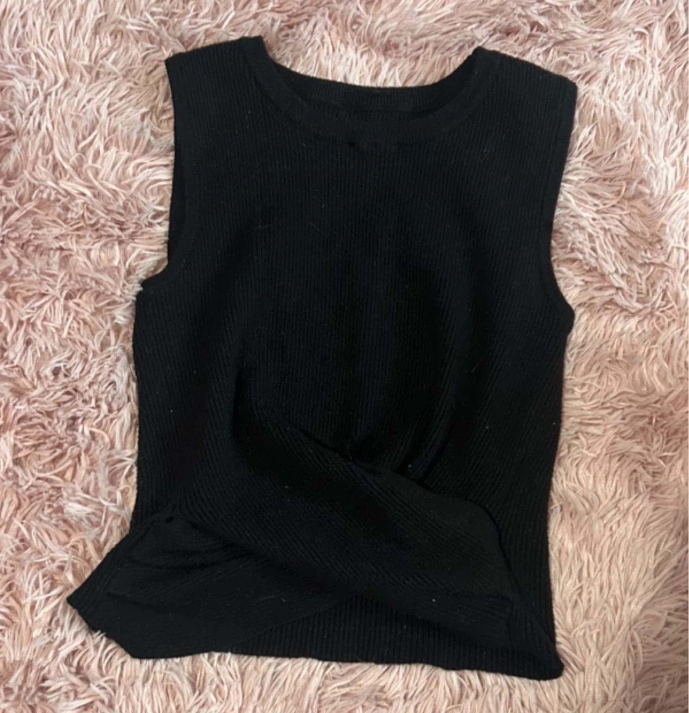 Black Sleeveless Ribbed Tank Top