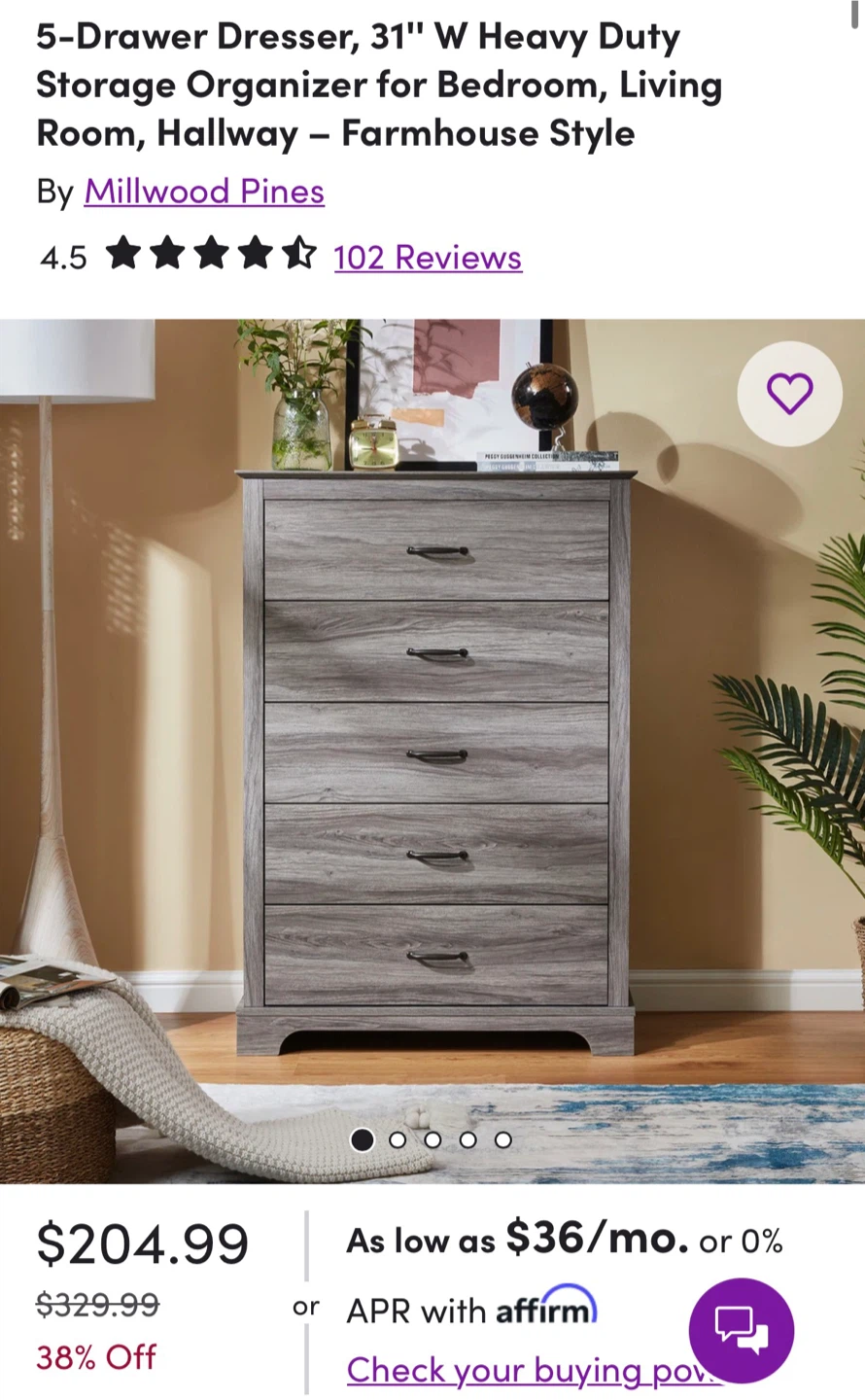New assembled in box5-Drawer Dresser -