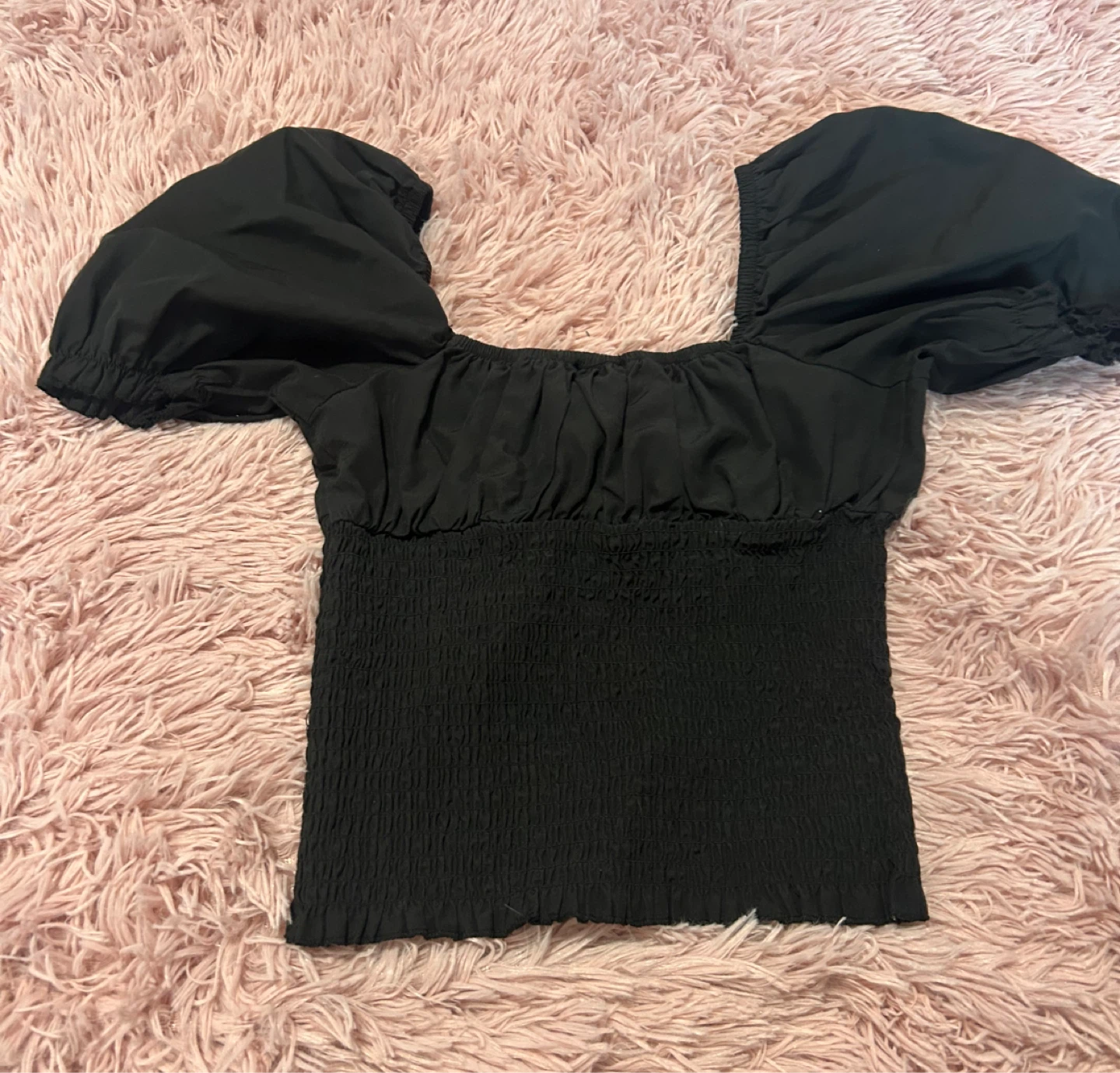 Black Smocked Puff Sleeve Top - photo 2