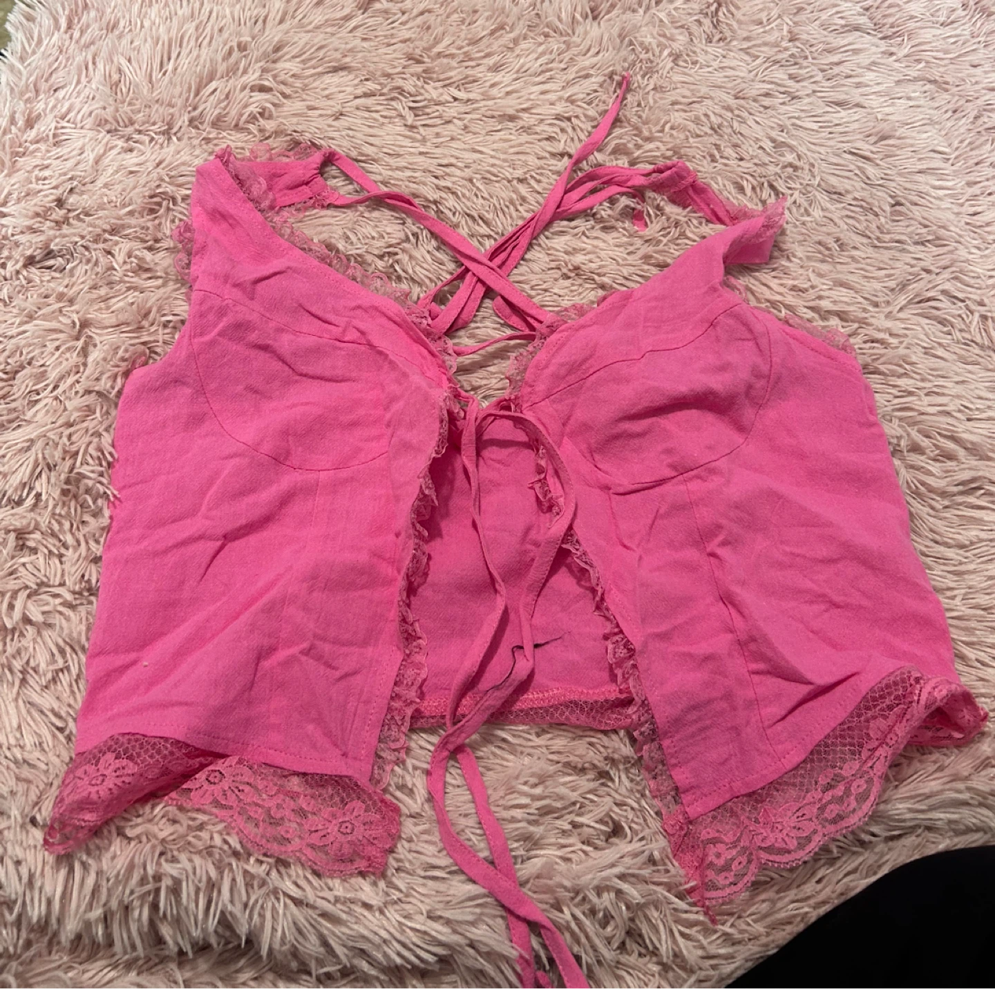 Pink lace trim halter top🏆 - photo 3