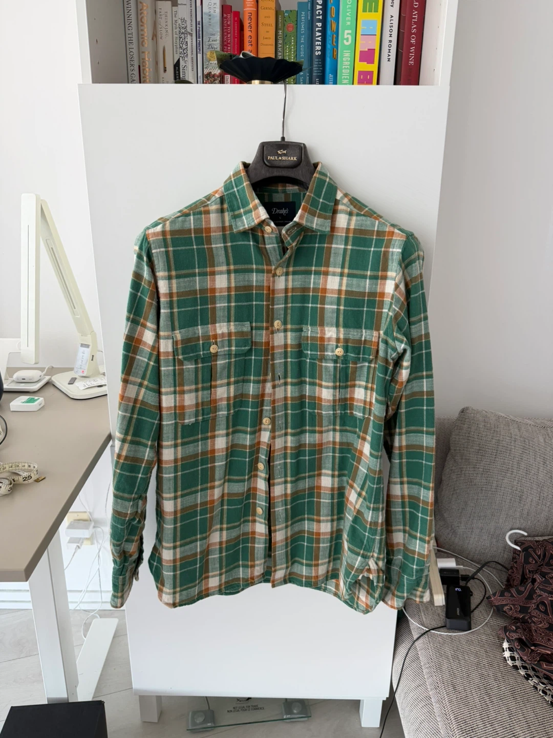 Drake's London Men's Green Plaid Flannel Large made in england