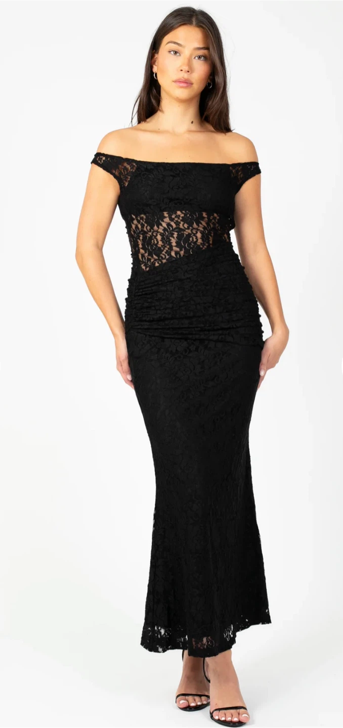 Vivilette Black Off-The-Shoulder Lace Midi Dress - photo 2