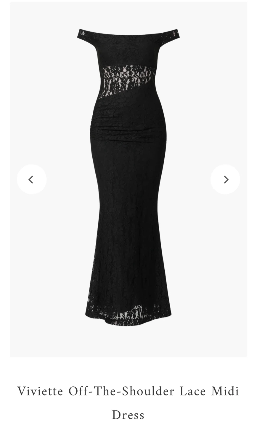 Vivilette Black Off-The-Shoulder Lace Midi Dress