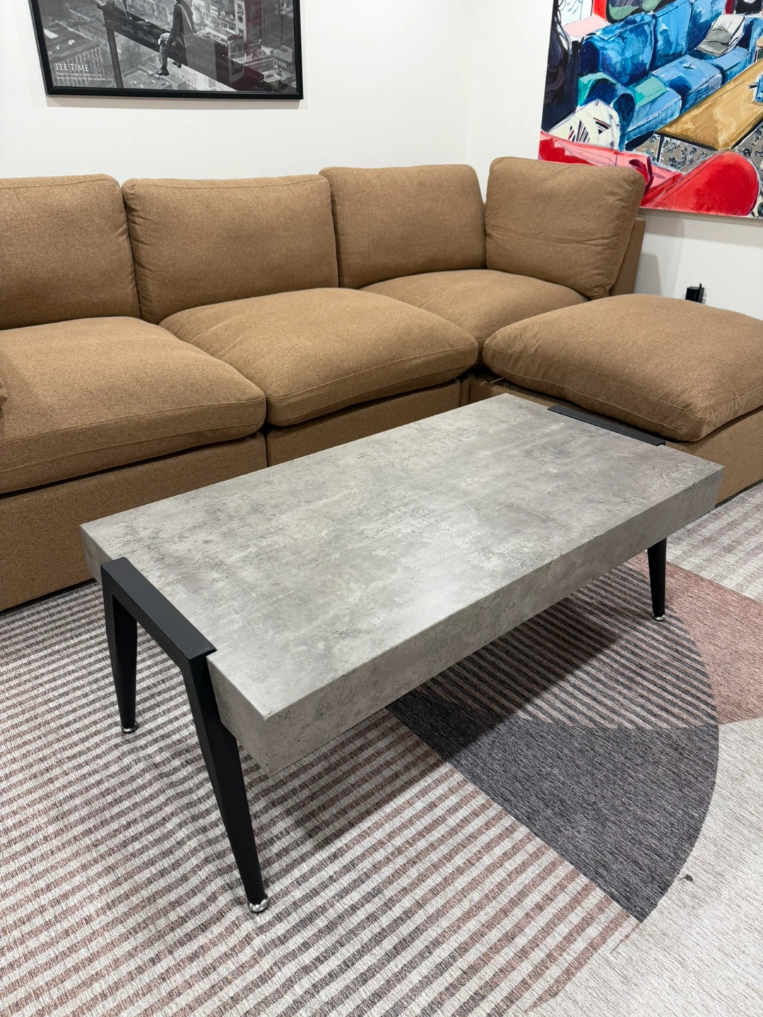 Concrete-look Coffee Table with Black Metal Legs