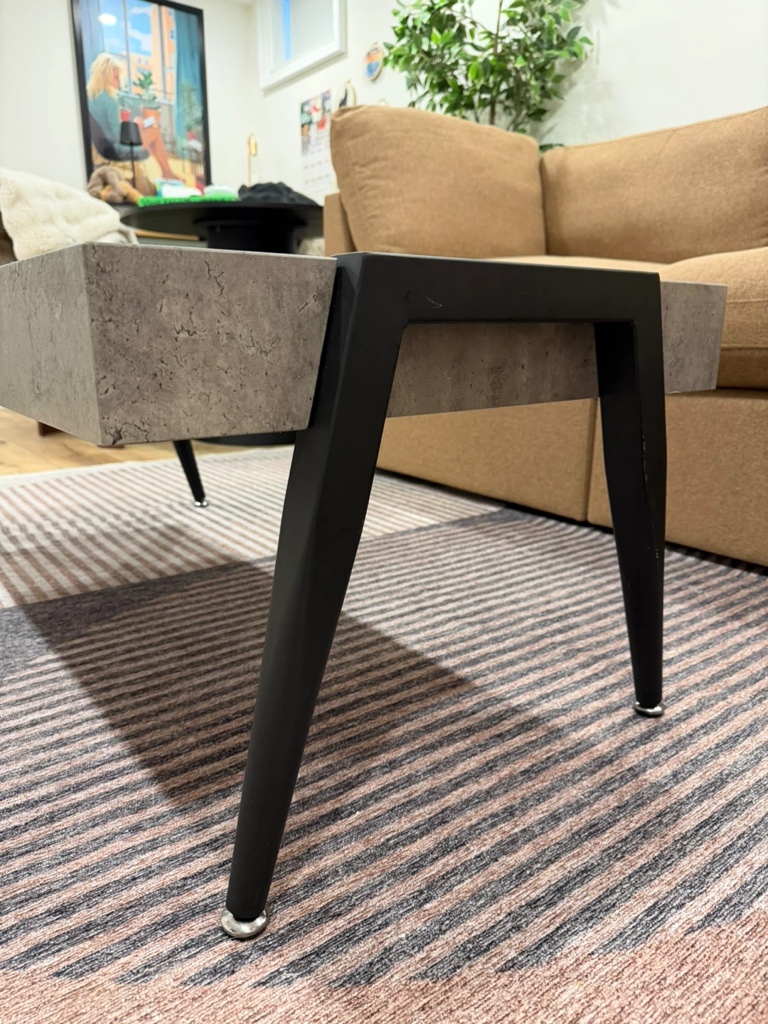 Concrete-look Coffee Table with Black Metal Legs - photo 3