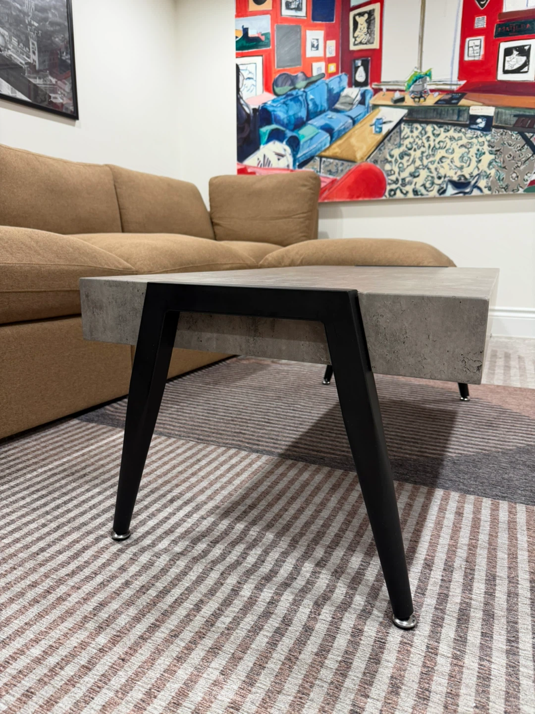 Concrete-look Coffee Table with Black Metal Legs - photo 5