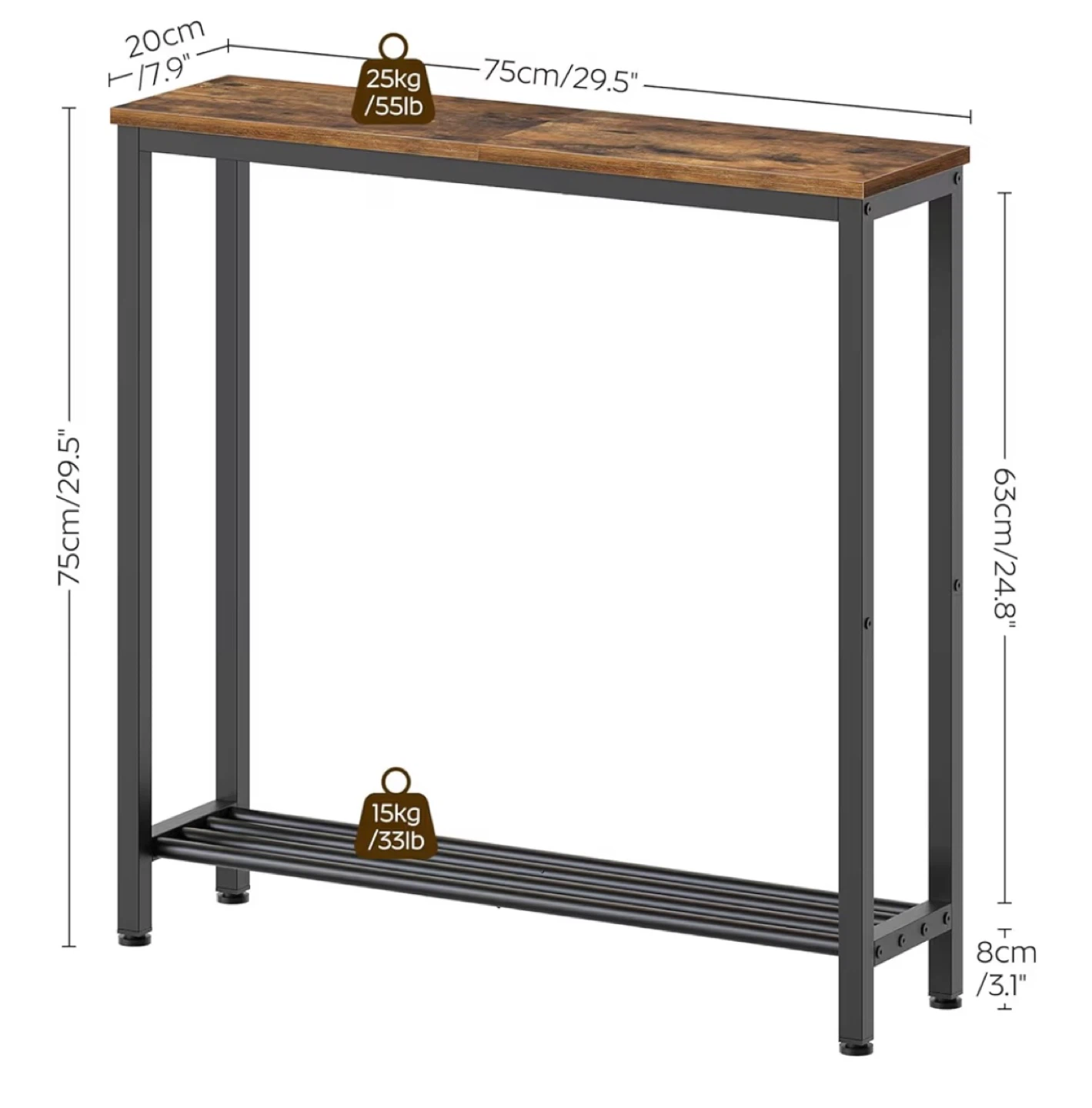 Slim Console Table with Wood Top and Metal Frame - photo 3