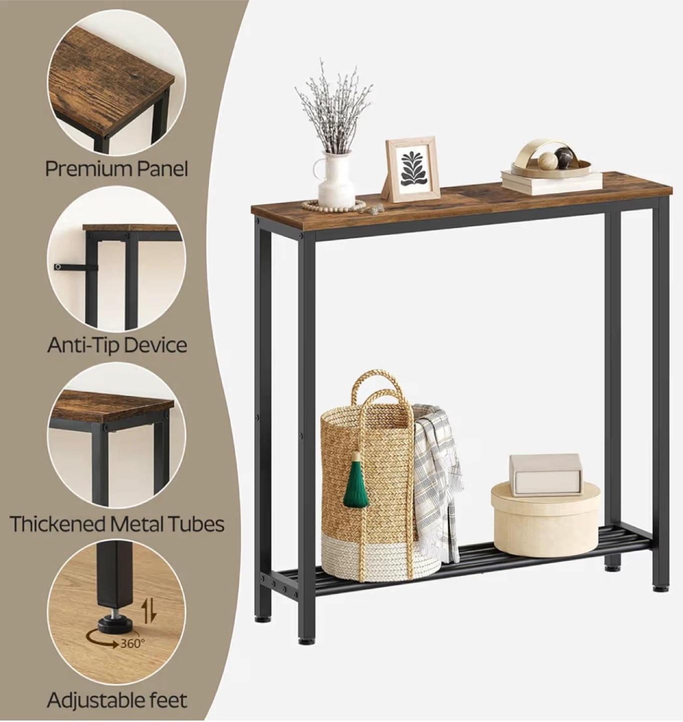 Slim Console Table with Wood Top and Metal Frame - photo 2