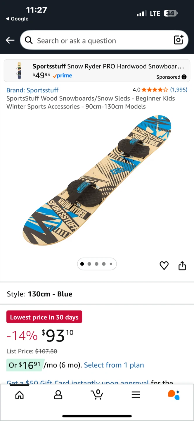 Sportsstuff Snow Rider PRO Hardwood Snowboard - 130cm