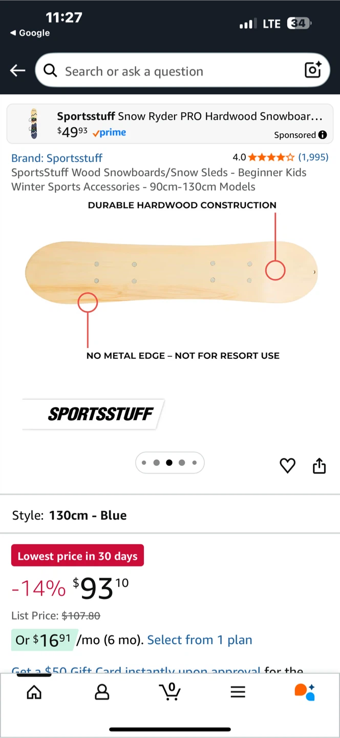 Sportsstuff Snow Rider PRO Hardwood Snowboard - 130cm - photo 5