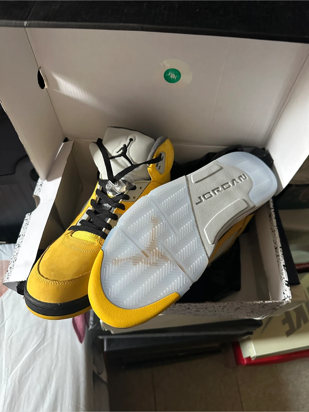 Air Jordan 5 Yellow Suede Sneakers - photo 4