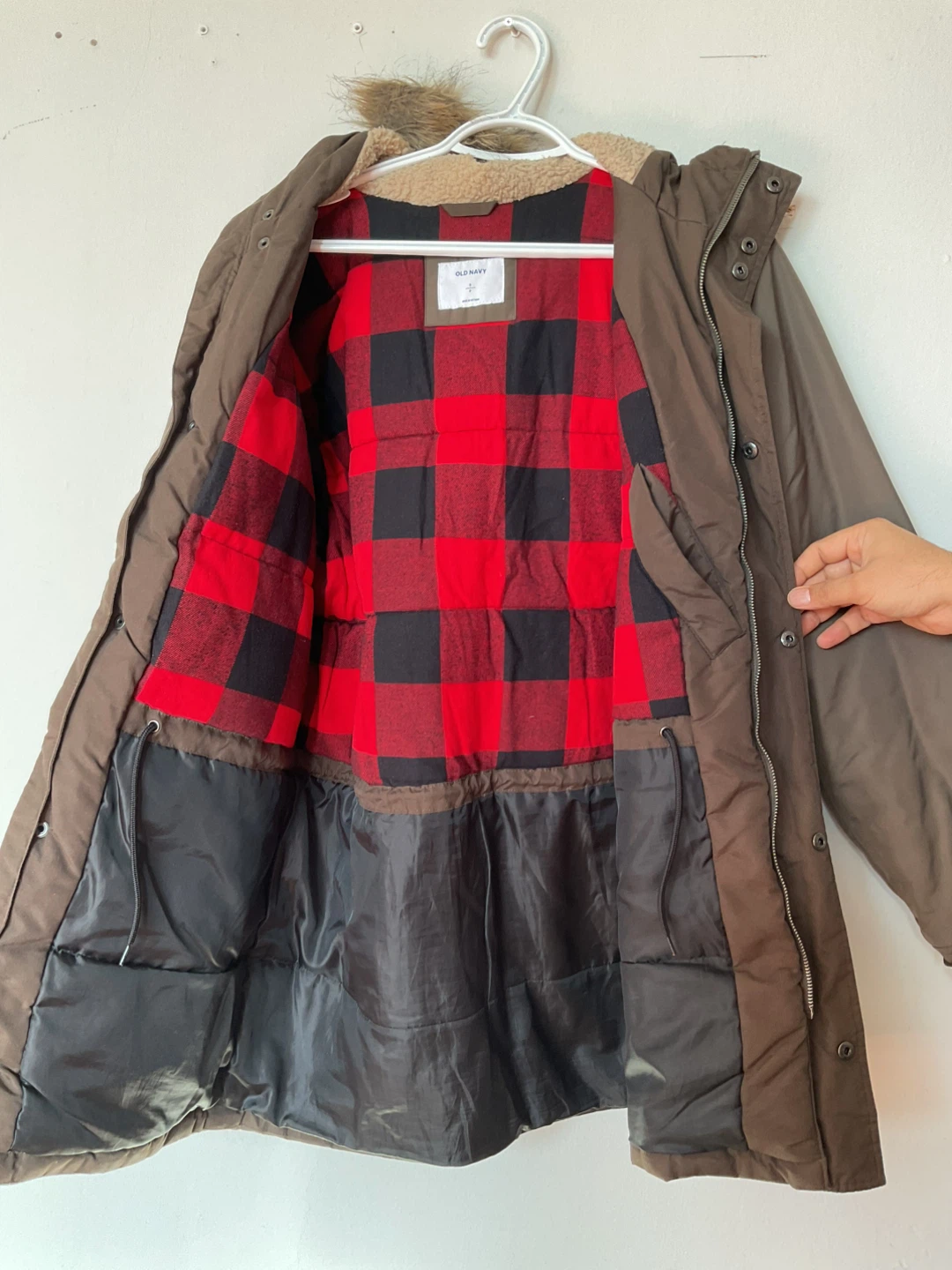 Old Navy Brown Parka with Buffalo Plaid Lining - Size S - photo 4