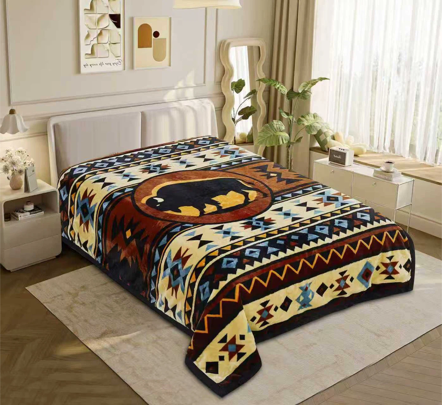 Indigenous-Inspired  Blanket with Animal Designs queen 2 ply - photo 3