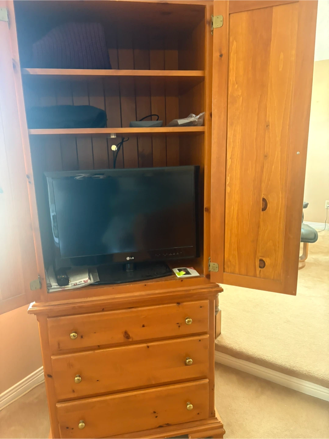 Solid Wood Armoire with Drawers - photo 2