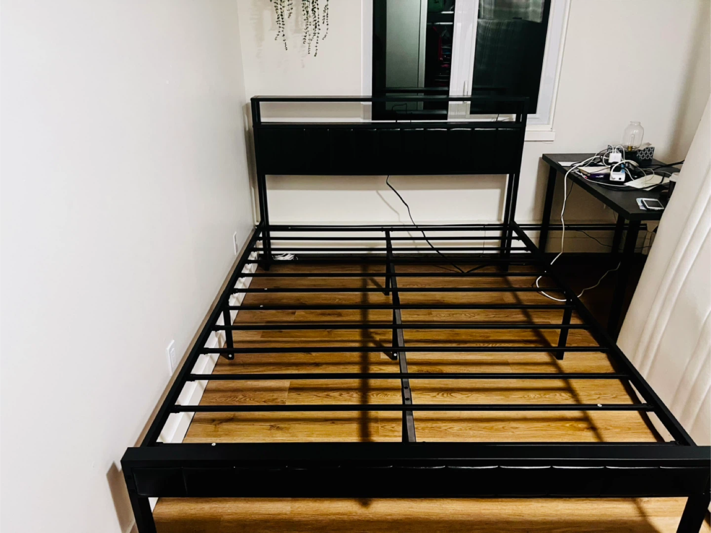 Queen Size Bed Frame with Headboard and LED Lights