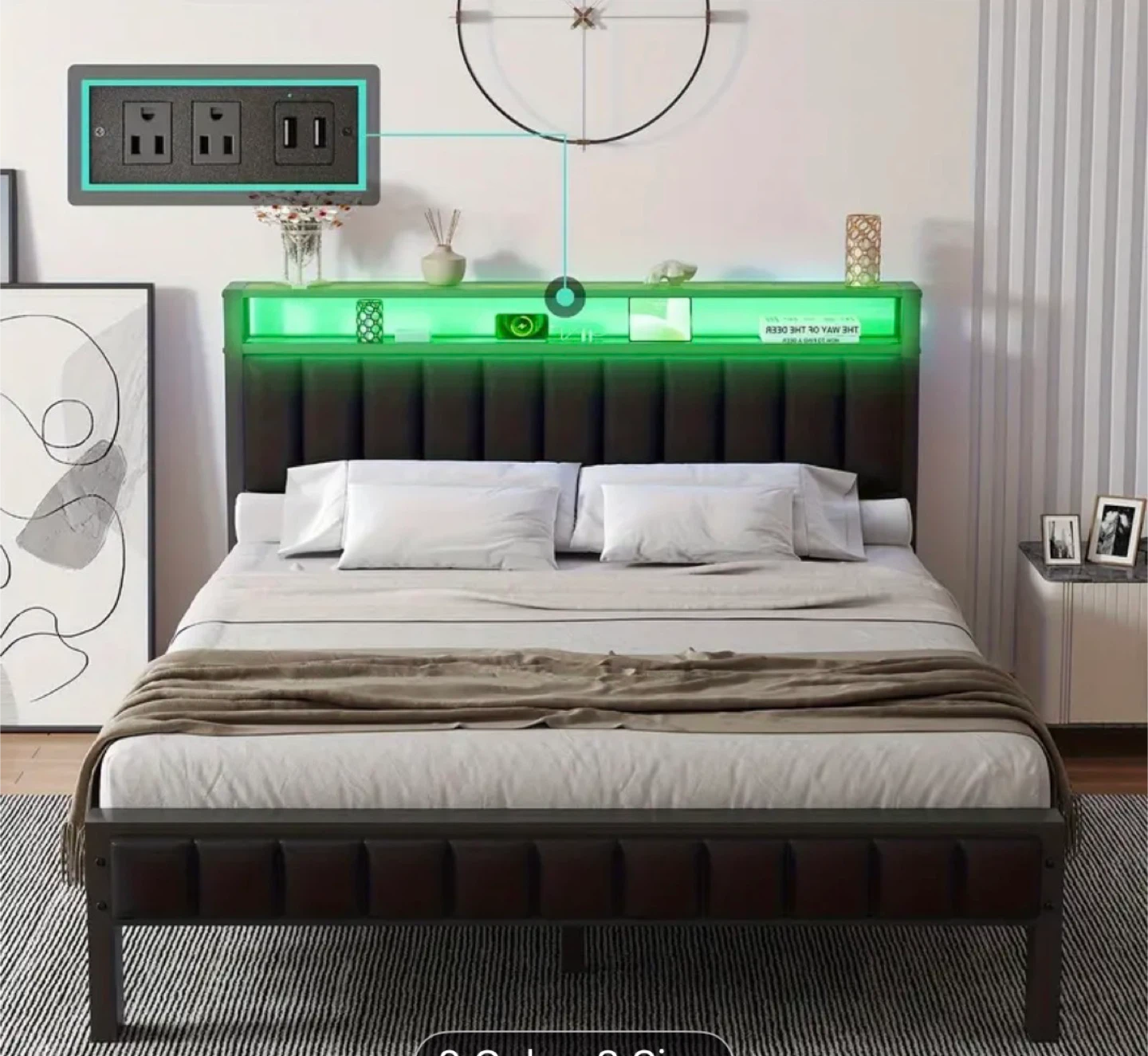 Queen Size Bed Frame with Headboard and LED Lights - photo 3