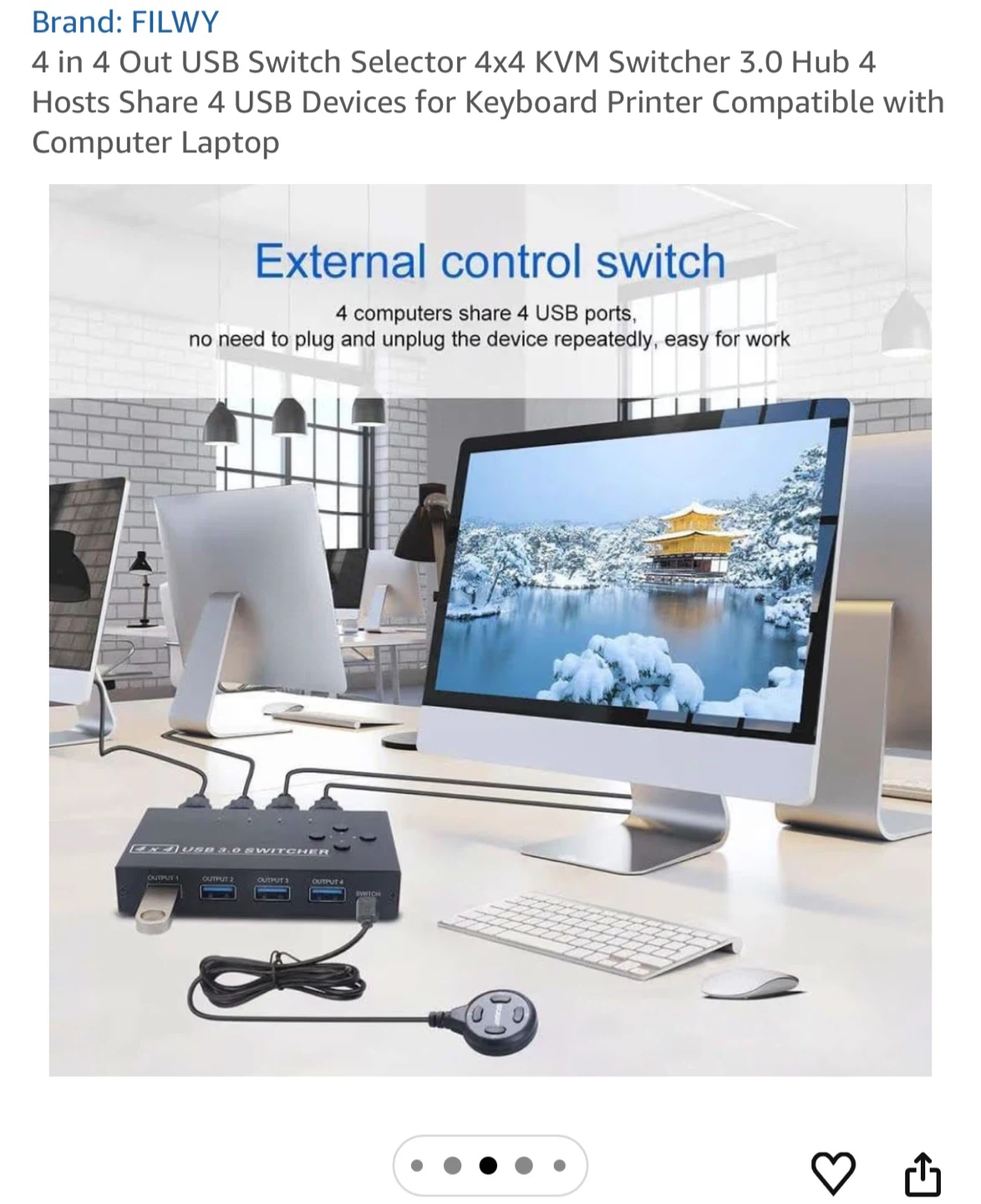 USB 3.0 4x4 Sharing Switch Box with Cables