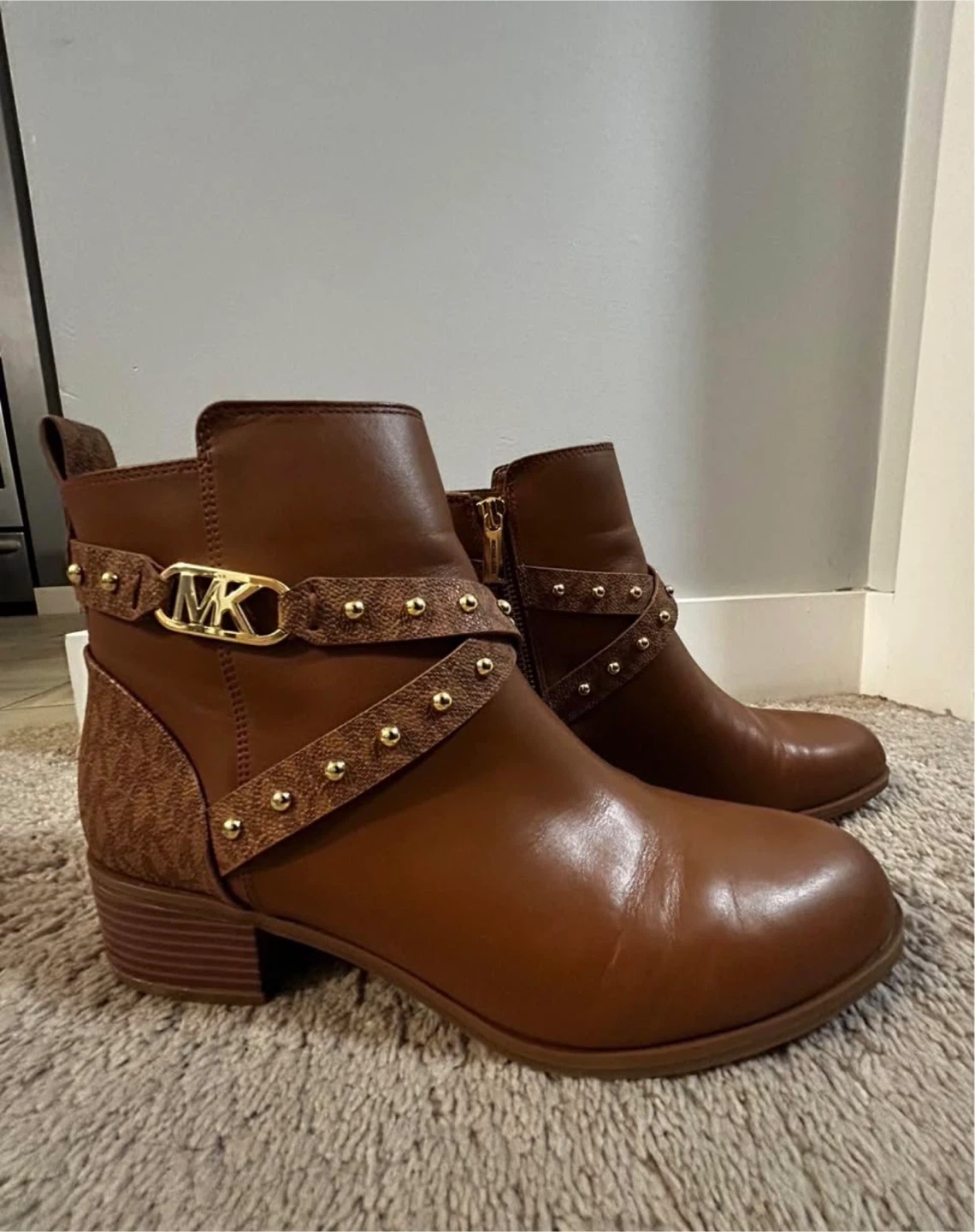 Michael Kors Brown Leather Studded Ankle Boots