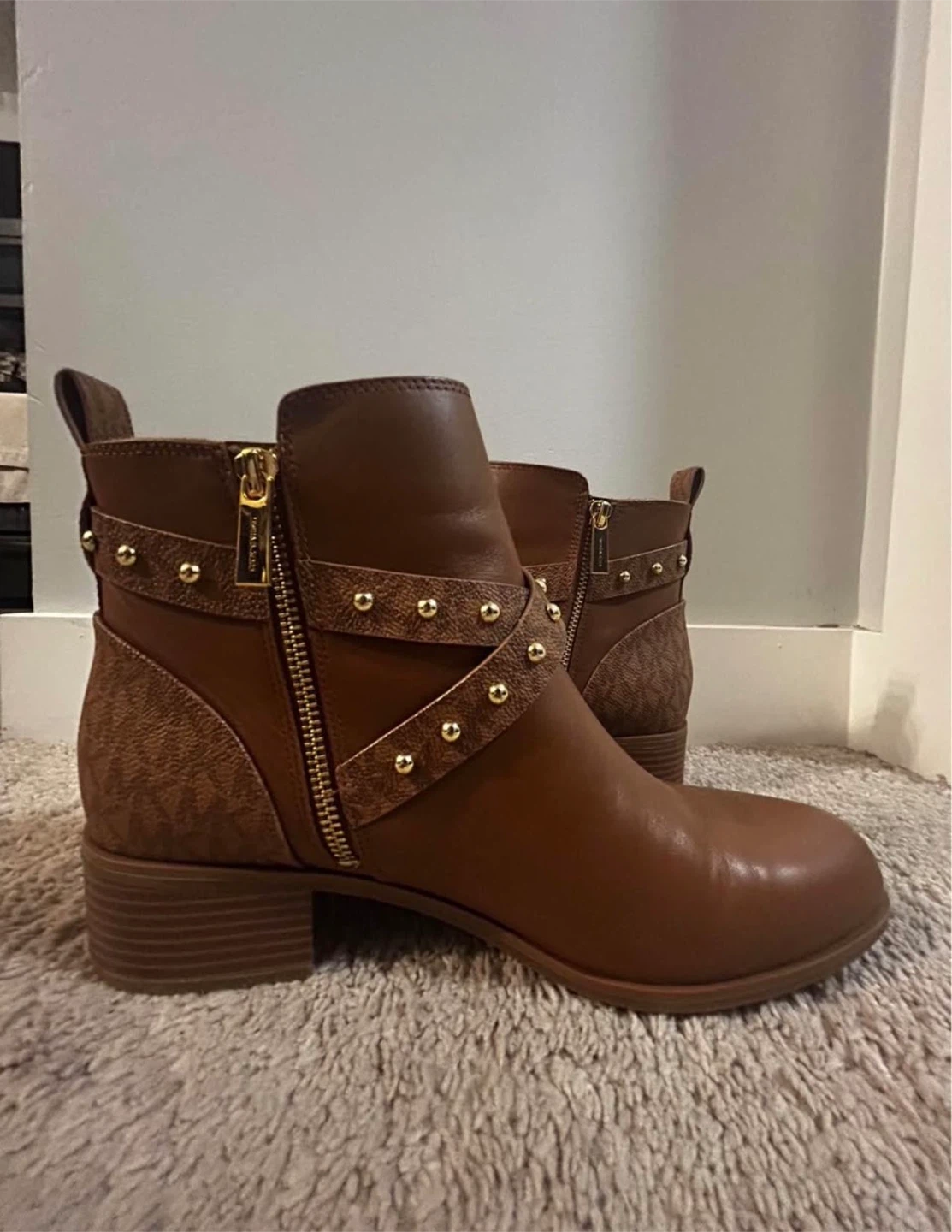 Michael Kors Brown Leather Studded Ankle Boots - photo 3