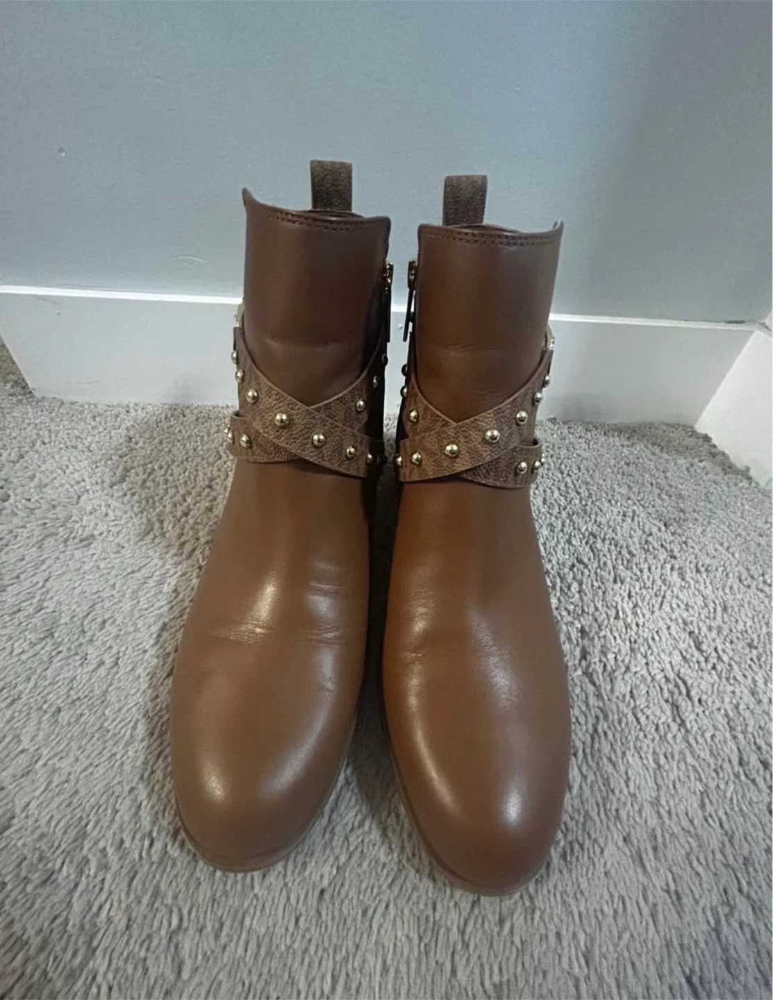 Michael Kors Brown Leather Studded Ankle Boots - photo 2