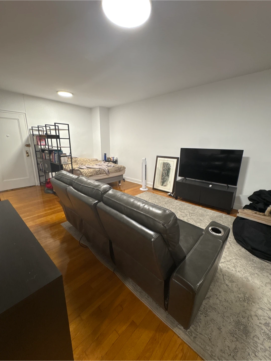 Gray Leather Sofa with Center Console - photo 3