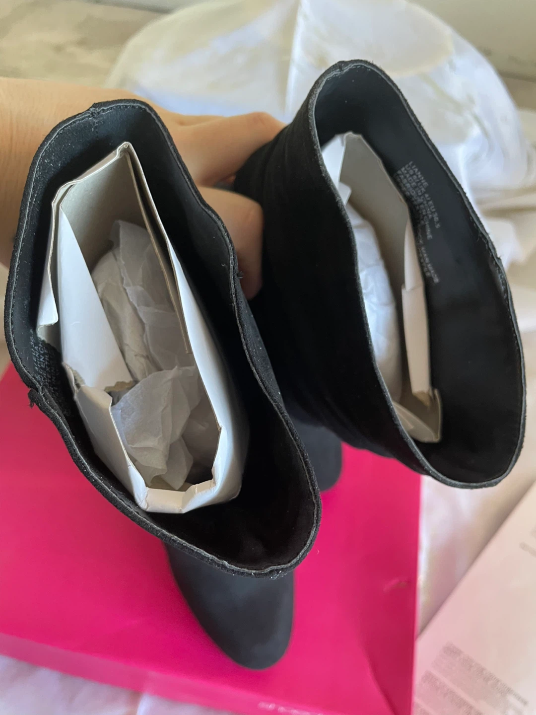Black Suede Ruched Block Heel Boots - photo 4