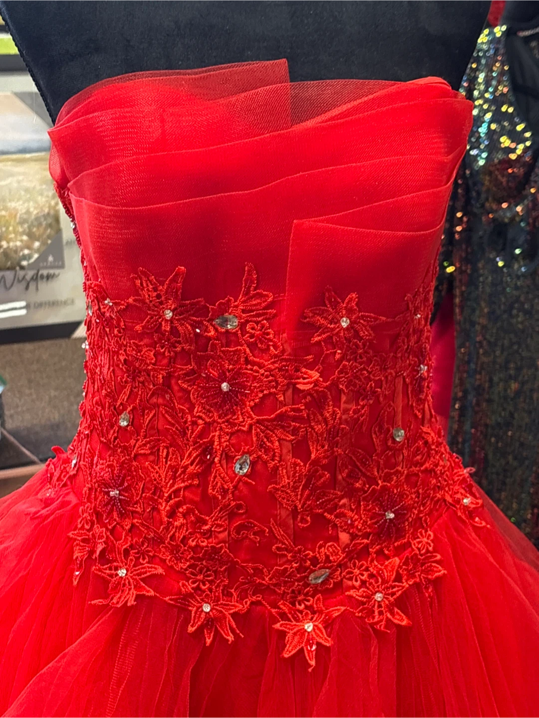 Red Lace and Tulle Corset Ballgown