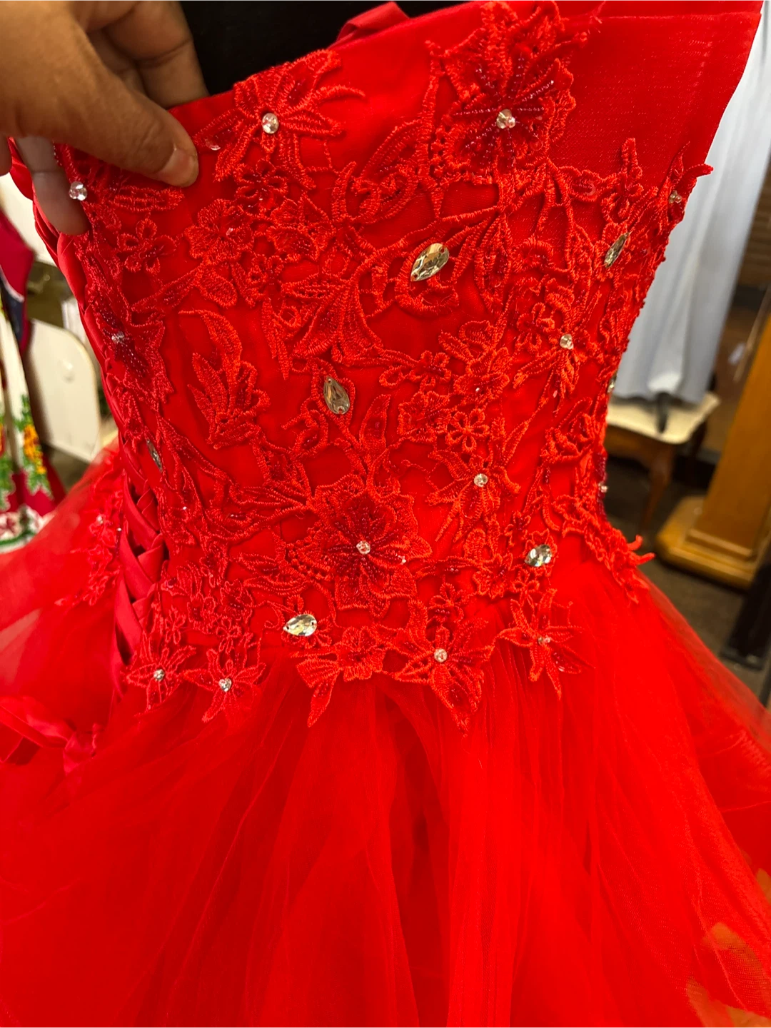 Red Lace and Tulle Corset Ballgown - photo 3