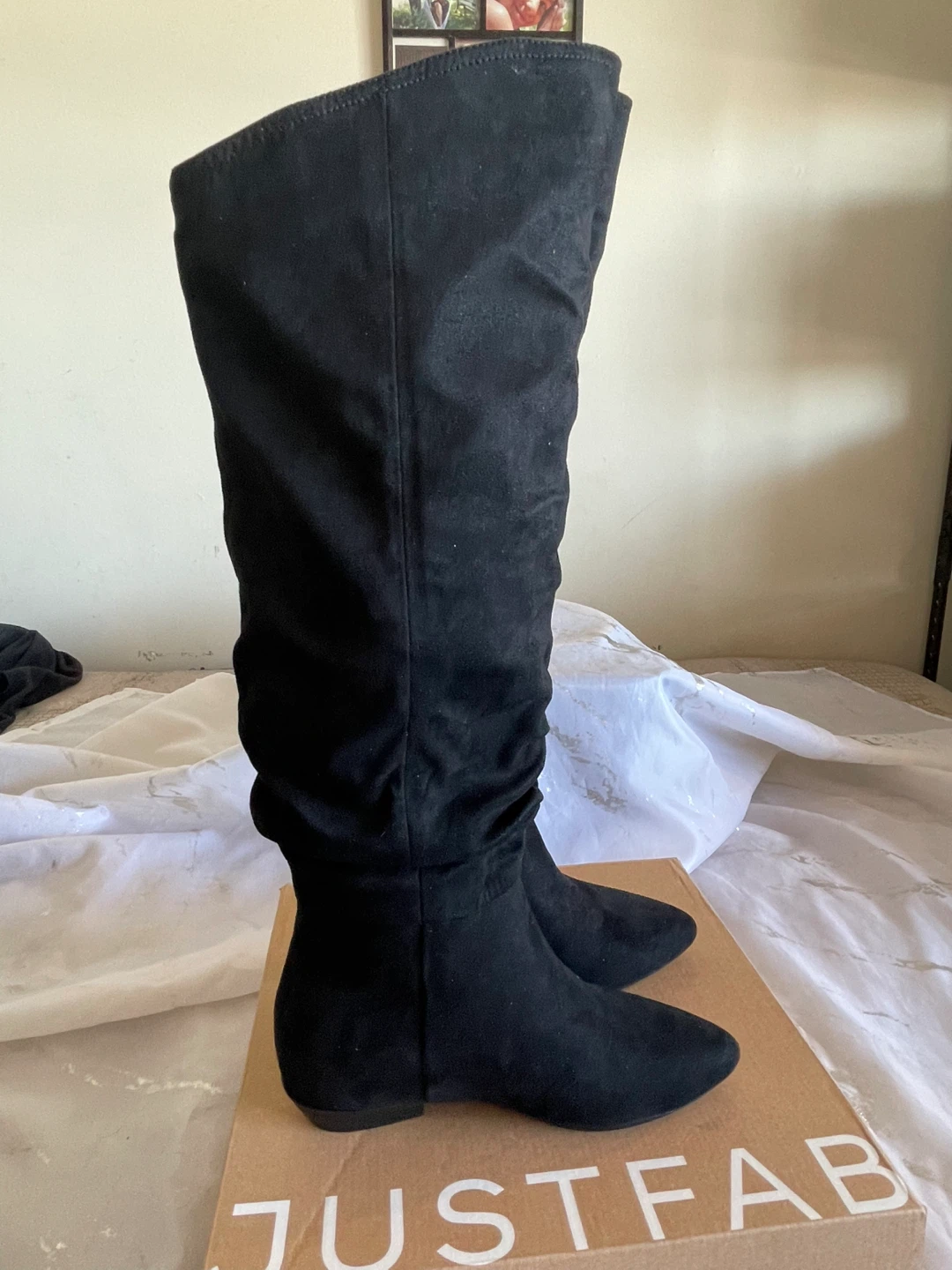 JustFab Black Suede Flat Boots Size 6 - photo 2