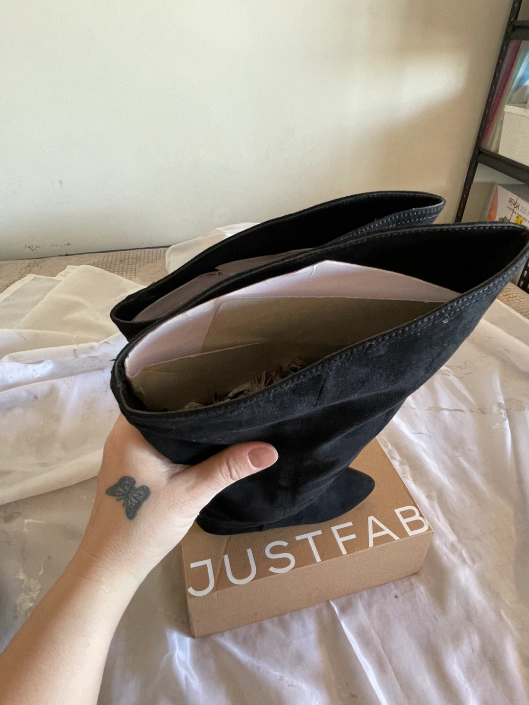 JustFab Black Suede Flat Boots Size 6 - photo 3