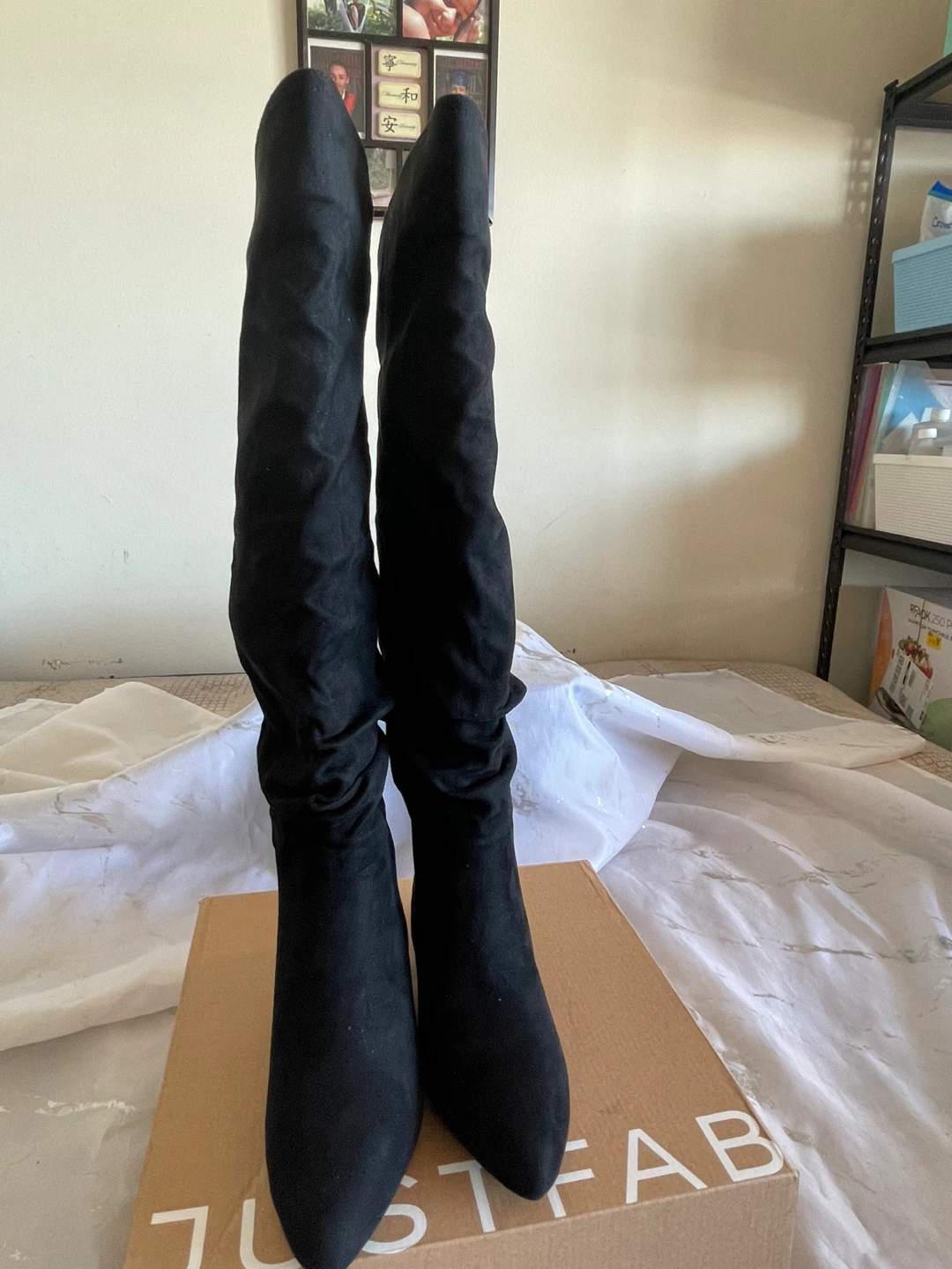JustFab Black Suede Flat Boots Size 6
