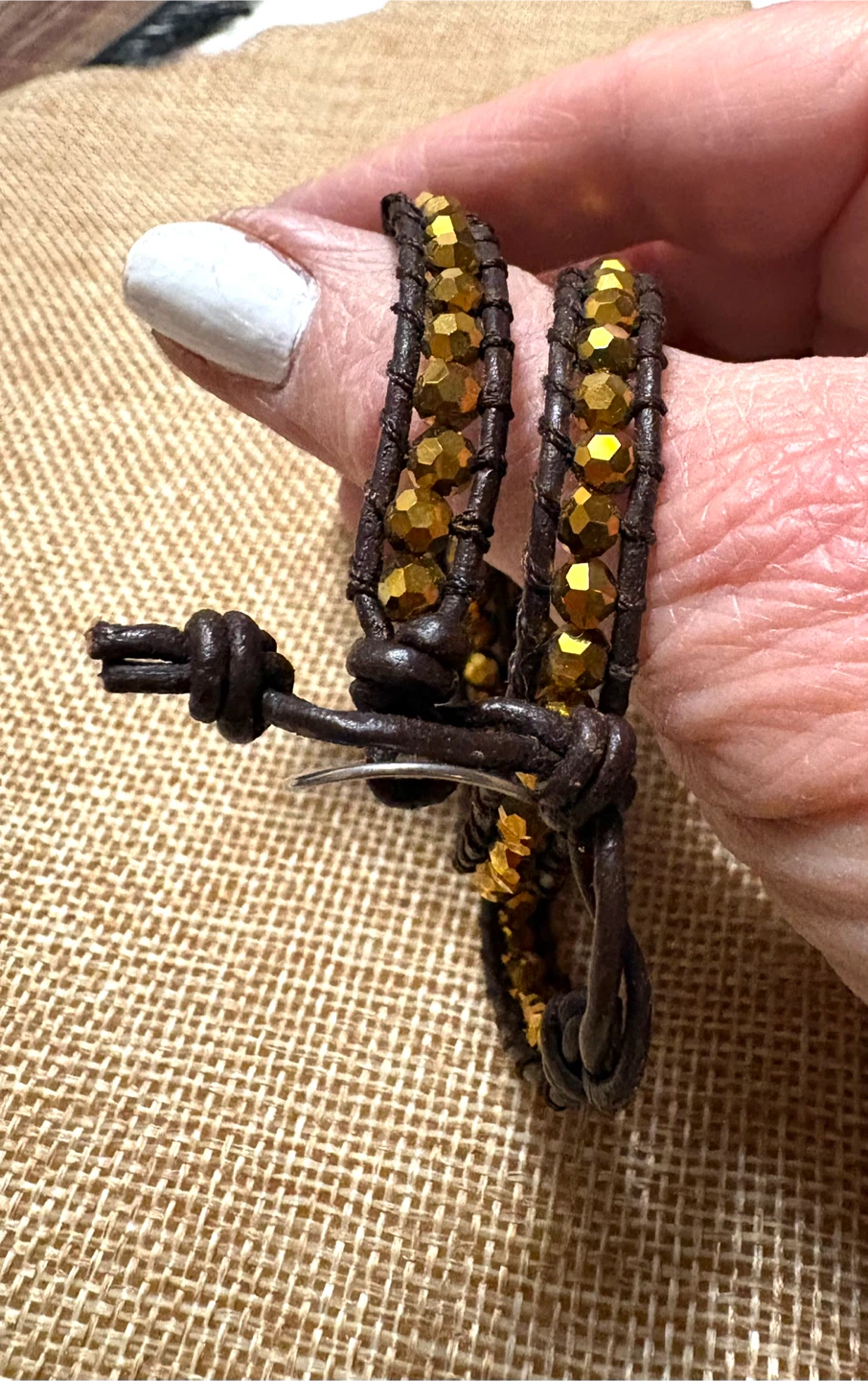 Brown Leather Wrap Bracelet with Gold Beads - photo 3