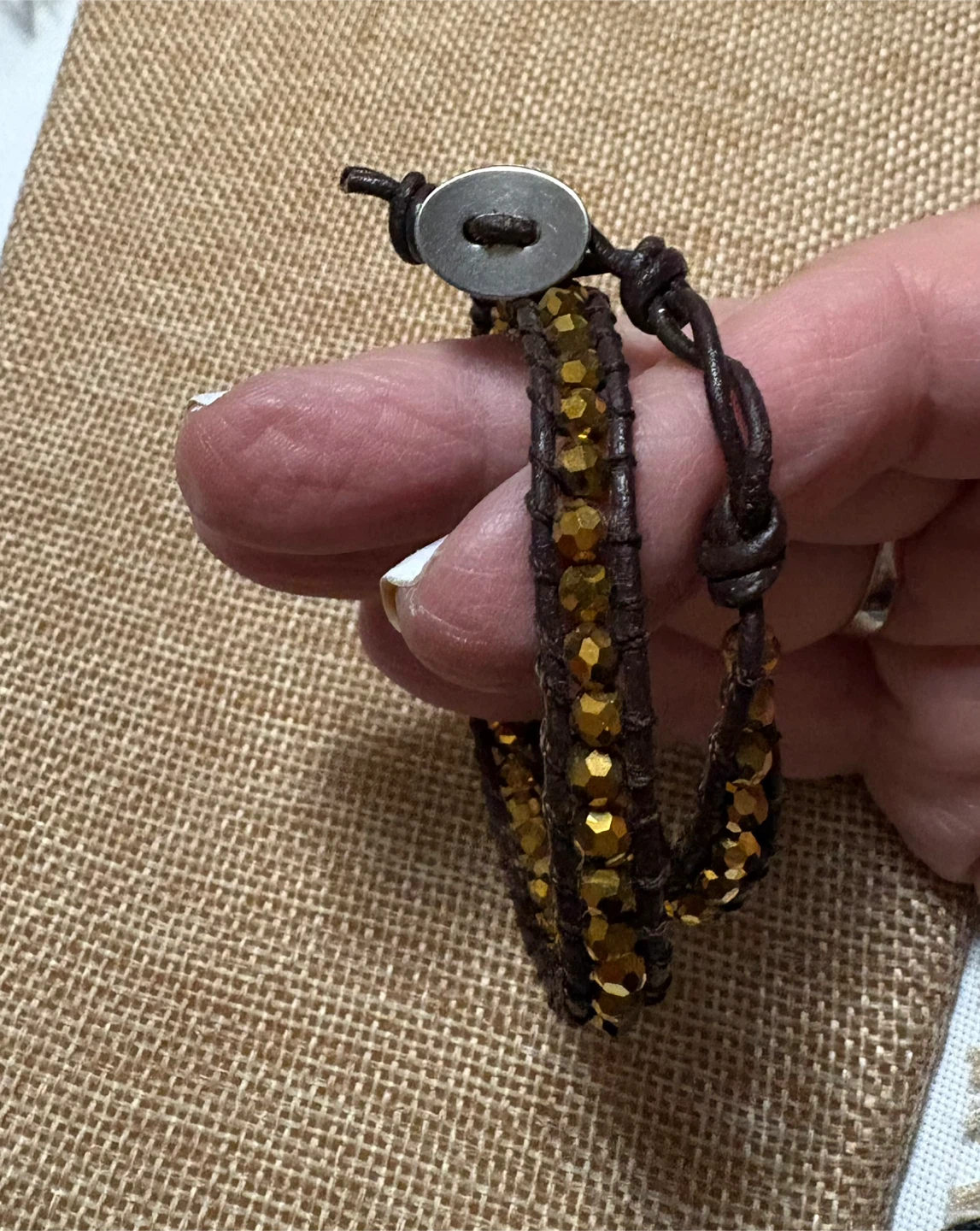 Brown Leather Wrap Bracelet with Gold Beads - photo 4