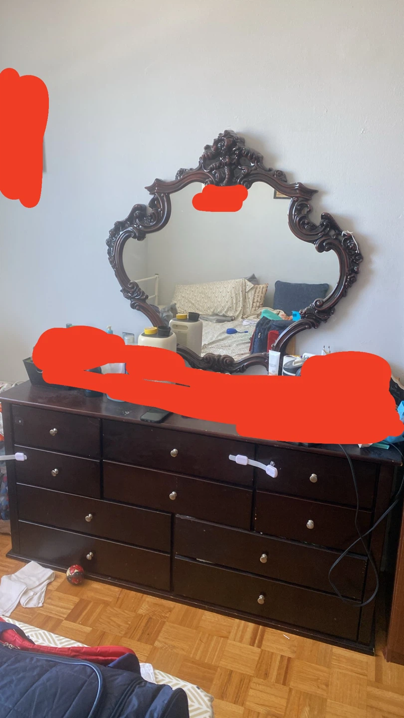 Dark Brown Dresser with Ornate Mirror