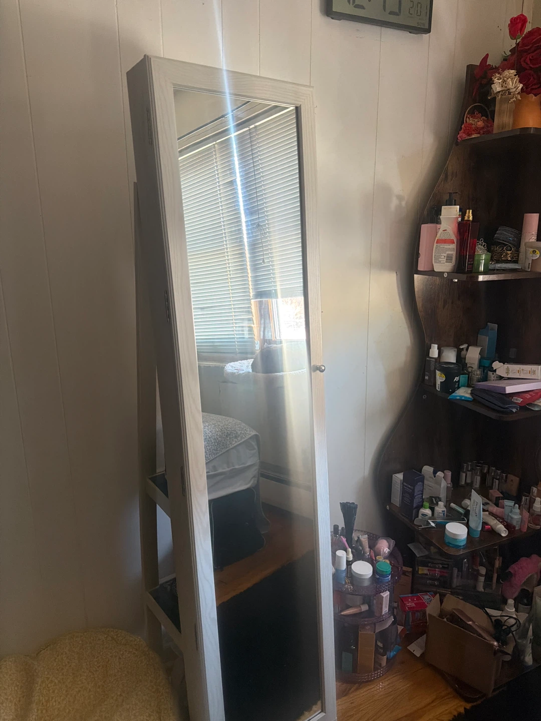 White Standing Jewelry Armoire Mirror Cabinet