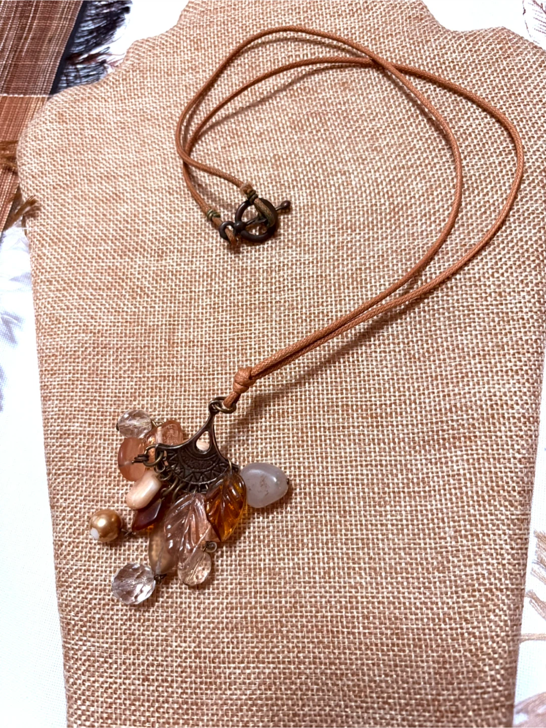 Boho Beaded Pendant Necklace with Toggle Clasp