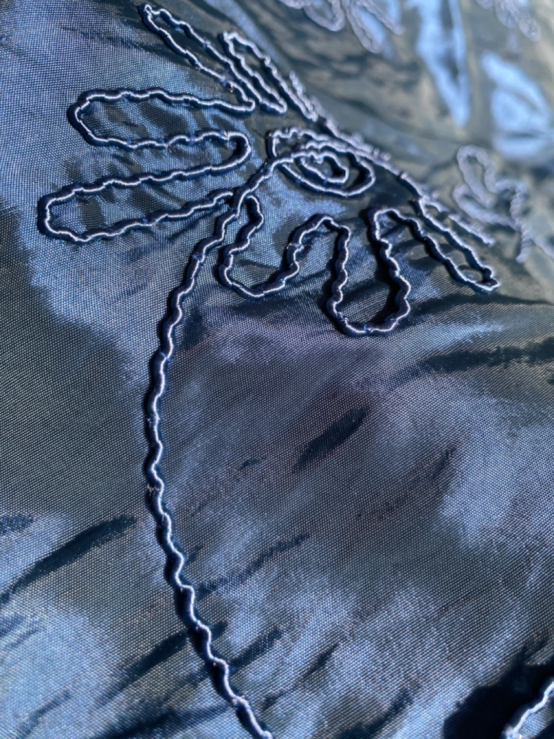 Shiny blue embroidered polyester fabric - photo 2