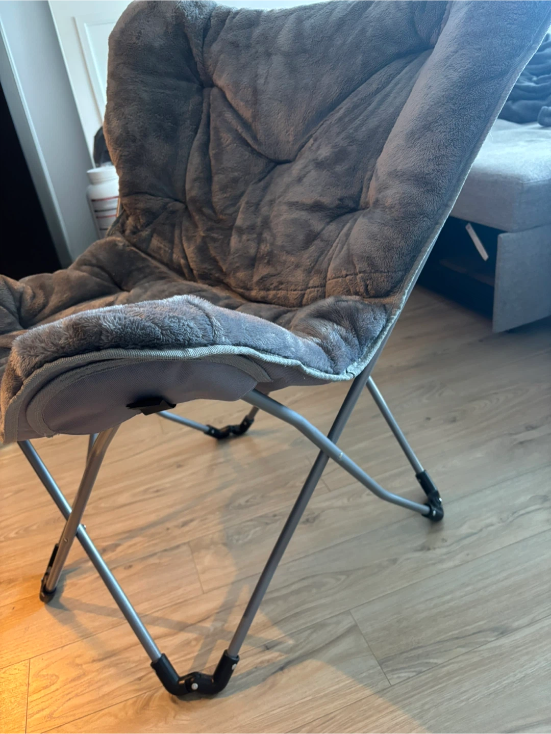 Grey Faux Fur Butterfly Chair