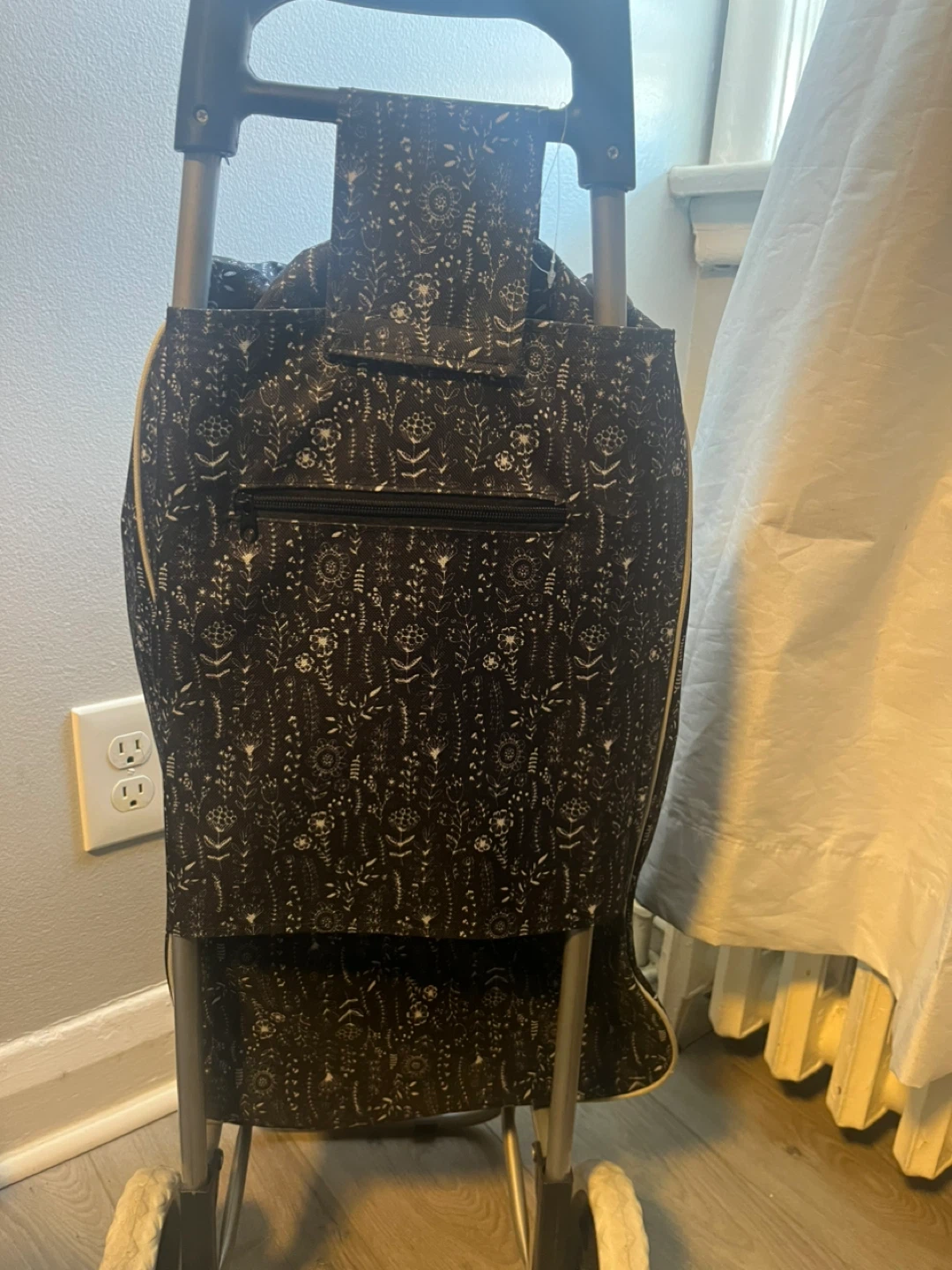 Black Floral Rolling Shopping Cart - photo 2